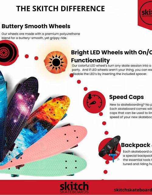 Load image into Gallery viewer, Skateboards for Kids, Teens and Adults | Premium Skateboard Gift Set for Beginners and Pros Complete with Mini Cruiser Board + Skateboard Backpack + Video Course + Speed Control + Skate Tool
