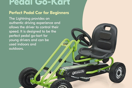 Lightning - Pedal Go Kart | Pedal Car | Ride on Toys for Boys & Girls with Ergonomic Adjustable Seat & Sharp Handling - Race Green