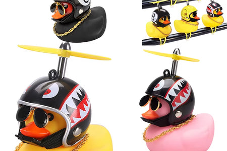Car Duck with Helmet Broken Wind Pendant Small Yellow Duck Road Bike Motor Helmet Riding Cycling Accessories without Lights