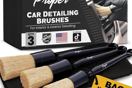 Premium Car Detailing Brush Set - Professional 3 Pack Kit Detail Brushes with Soft Boars Hair Bristles for Auto Interior & Exterior - for Cleaning Leather Seats, Air Vents, Wheels & Emblems