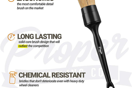 Premium Car Detailing Brush Set - Professional 3 Pack Kit Detail Brushes with Soft Boars Hair Bristles for Auto Interior & Exterior - for Cleaning Leather Seats, Air Vents, Wheels & Emblems