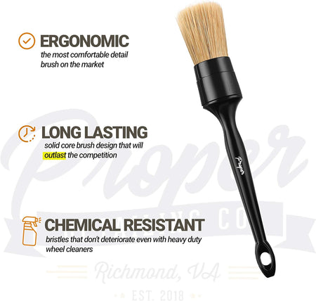 Premium Car Detailing Brush Set - Professional 3 Pack Kit Detail Brushes with Soft Boars Hair Bristles for Auto Interior & Exterior - for Cleaning Leather Seats, Air Vents, Wheels & Emblems