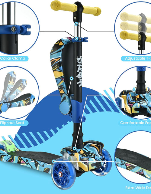 Load image into Gallery viewer, 3-Wheeled Scooter for Kids - Wheel LED Lights, Adjustable Lean-To-Steer Handlebar, and Foldable Seat - Sit or Stand Ride with Brake for Boys and Girls Ages 1-14 Years Old

