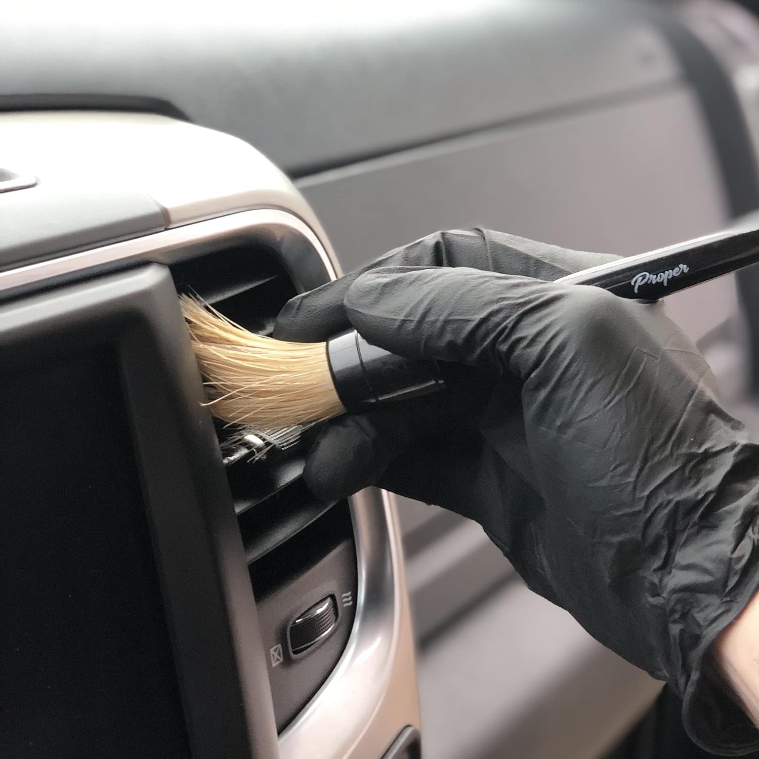 Premium Car Detailing Brush Set - Professional 3 Pack Kit Detail Brushes with Soft Boars Hair Bristles for Auto Interior & Exterior - for Cleaning Leather Seats, Air Vents, Wheels & Emblems