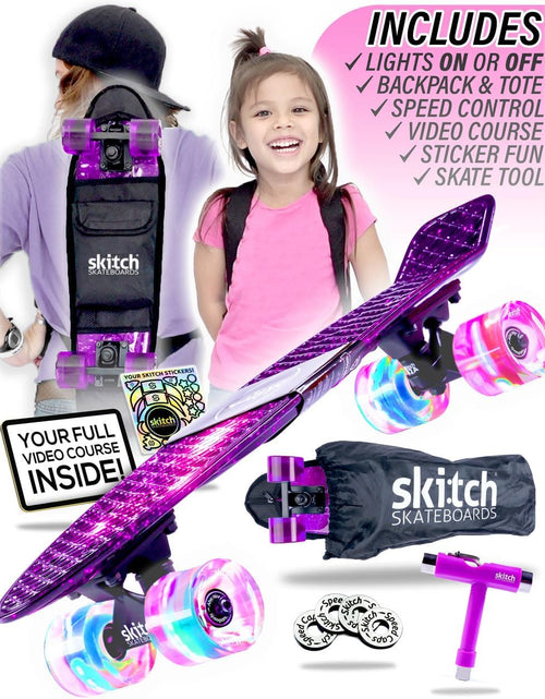 Load image into Gallery viewer, Skateboards for Kids, Teens and Adults | Premium Skateboard Gift Set for Beginners and Pros Complete with Mini Cruiser Board + Skateboard Backpack + Video Course + Speed Control + Skate Tool
