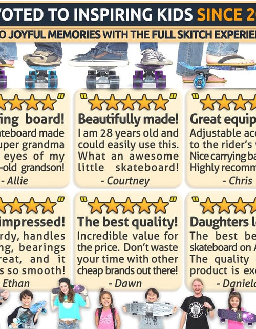 Load image into Gallery viewer, Skateboards for Kids, Teens and Adults | Premium Skateboard Gift Set for Beginners and Pros Complete with Mini Cruiser Board + Skateboard Backpack + Video Course + Speed Control + Skate Tool
