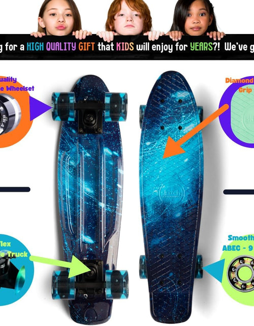 Load image into Gallery viewer, Skateboards for Kids, Teens and Adults | Premium Skateboard Gift Set for Beginners and Pros Complete with Mini Cruiser Board + Skateboard Backpack + Video Course + Speed Control + Skate Tool
