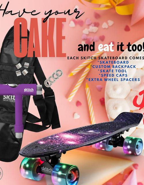 Load image into Gallery viewer, Skateboards for Kids, Teens and Adults | Premium Skateboard Gift Set for Beginners and Pros Complete with Mini Cruiser Board + Skateboard Backpack + Video Course + Speed Control + Skate Tool
