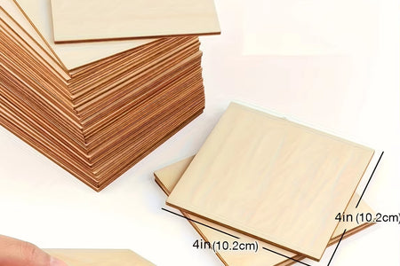 10Pcs Wood Square 4X4In Blank Wood Sheet for Crafts, Thin Unfinished Wood Squares for Wood Burning Painting Staining Wood Engrav