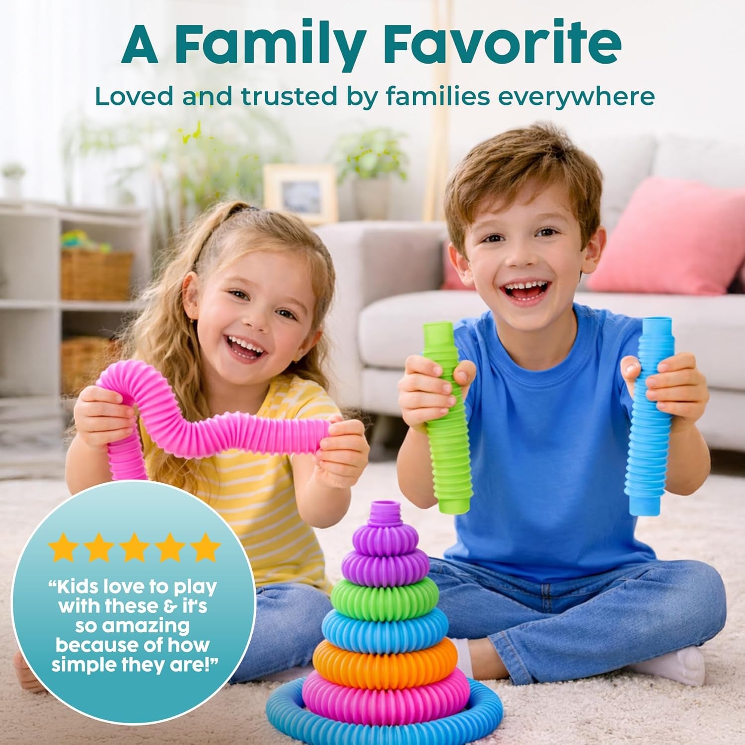 Pop Tubes Sensory Toys, Fine Motor Skills Stocking Stuffers Toddler Toys, Fidget Toys for Sensory Kids and Stocking Stuffers for Kids Learning Toys