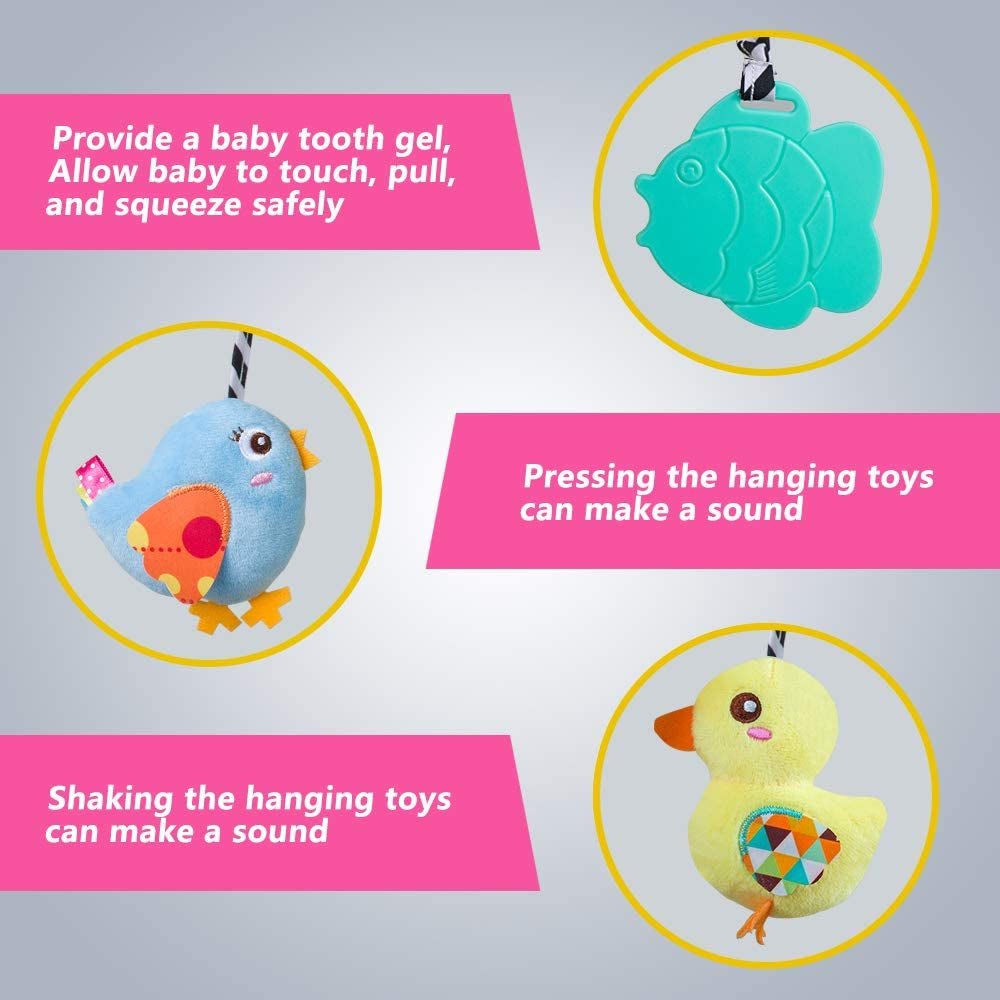 Car Seat Toys, Baby Activity Spiral Plush Toys for Stroller Bar Accessories, Crib Toys with Bell for Boy or Girl, Hangings Rattle Toy with Squeaky (Yellow-Duck)