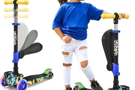 3-Wheeled Scooter for Kids - Wheel LED Lights, Adjustable Lean-To-Steer Handlebar, and Foldable Seat - Sit or Stand Ride with Brake for Boys and Girls Ages 1-14 Years Old